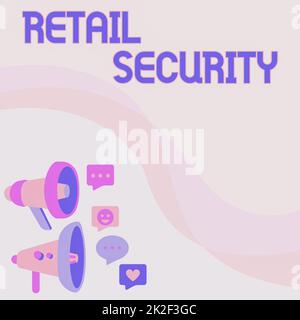 Writing displaying text Retail Security. Business concept process which goods sold to the public in a secure fashion Pair Of Megaphone Drawing Making Announcement In Chat Cloud. Stock Photo