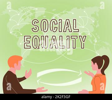 Conceptual display Social Equality. Word Written on applies concerns of justice and fairness to social policy Two Teammates Discussing New Ideas World Map Brainstorming New Solutions. Stock Photo