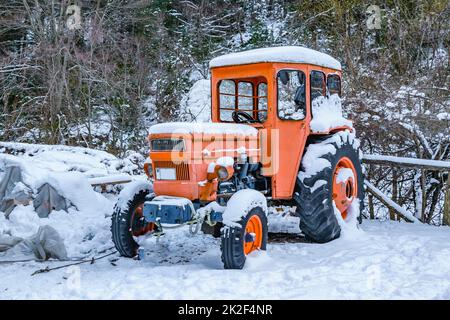 Tractor Parked, Olympus Mount National Park, Greece Stock Photo