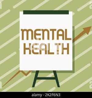 Text caption presenting Mental Health. Word for Psychological and emotional wellbeing condition of a person Whiteboard Drawing With Arrow Going Up Presenting Growing Graph. Stock Photo