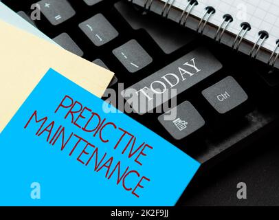 Handwriting text Predictive Maintenance. Internet Concept Predict when Equipment Failure condition might occur Abstract Typing New Business Slogan Message, Writing Market Strategies Stock Photo