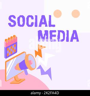 Text caption presenting Social Media. Conceptual photo websites and applications enable users create and share content Ceiling Megaphone Drawing Giving Reaction Making Announcement. Stock Photo