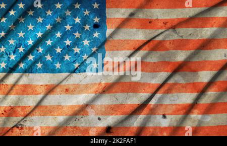 Old grunge vintage damaged American flag Stock Photo