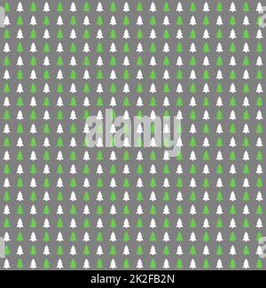 Christmas wrapping paper with fir trees grey white and green Stock Photo