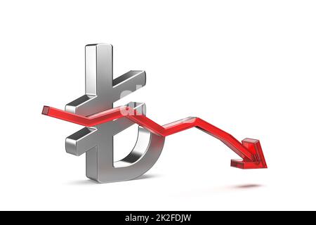 Turkish lira symbol with red arrow pointing down Stock Photo