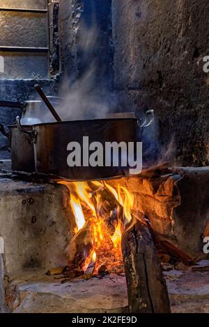 Old wood burning stove Stock Photo