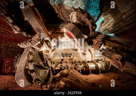 Mining machine with different saws in mineral quarry Stock Photo