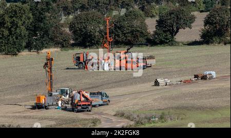 Fehmarn, Germany. 21st Sep, 2022. Soil investigations are taking place in preparation for the construction of the Fehmarnsund Tunnel on the island of Fehmarn. Completion of the tunnel is planned for 2028. Credit: Markus Scholz/dpa/Alamy Live News Stock Photo