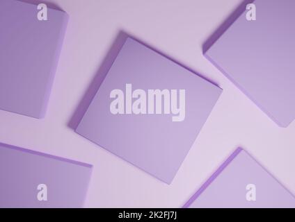 Light, pastel, lavender purple, 3D render minimal, simple top view flat lay product display background with podium stands and geometric shapes Stock Photo