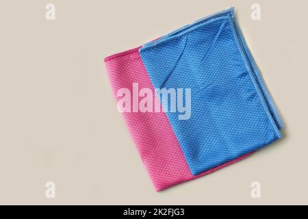 colorful microfiber cleaning cloths used in household cleaning, close-up microfiber cloths Stock Photo