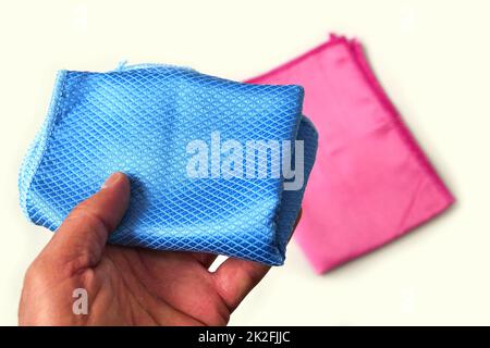 colorful microfiber cleaning cloths used in household cleaning, close-up microfiber cloths Stock Photo