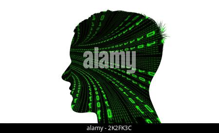 Silhouette of man binary data tunnel concept Stock Photo