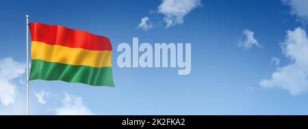 Bolivian flag isolated on a blue sky. Horizontal banner Stock Photo