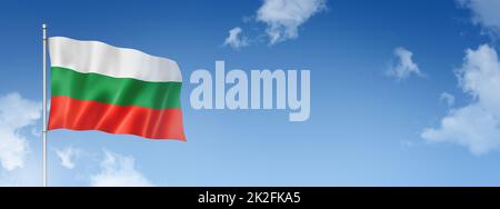 Bulgarian flag isolated on a blue sky. Horizontal banner Stock Photo