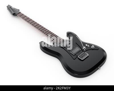 Generic black electric guitar isolated on white background. 3D illustration Stock Photo