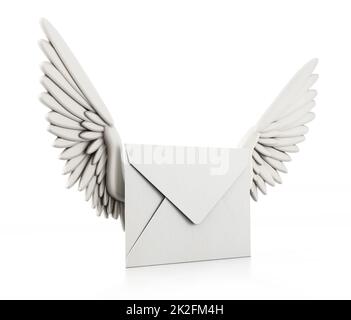 Enveloppe with angel wings isolated on white background. 3D illustration Stock Photo