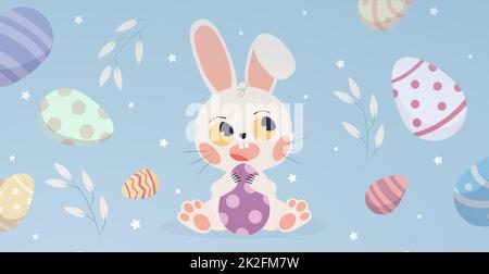 Easter Bunny on a festive panoramic background, card, banner, poster - Vector Stock Photo