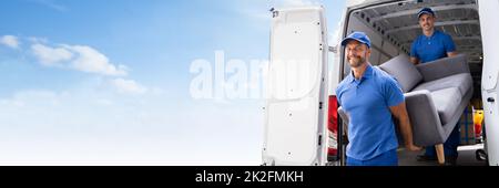 Furniture Move, Removal Delivery Near Truck Stock Photo