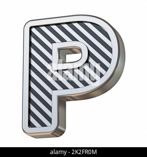 Stainless steel and black stripes font Letter P 3D Stock Photo