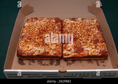 Deep Dish Pepperoni Pizza Stock Photo