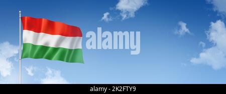 Hungarian flag isolated on a blue sky. Horizontal banner Stock Photo