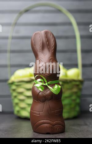 Delicious Easter chocolate bunny, eggs and sweets Stock Photo