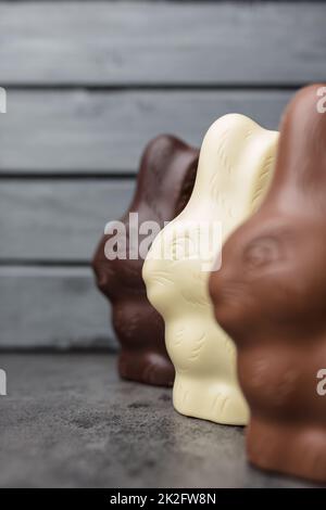 Delicious Easter chocolate bunny, eggs and sweets Stock Photo
