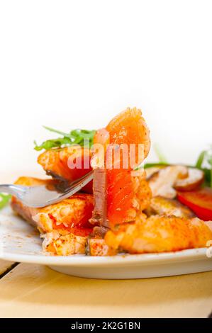 grilled samon filet with vegetables salad Stock Photo