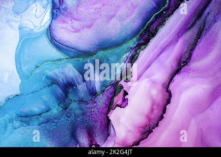 Alcohol ink blue, purple texture. Watercolor background for design.  High resolution oil painted texture for text. Seamless backdrop. Pink  brushstrok Stock Photo