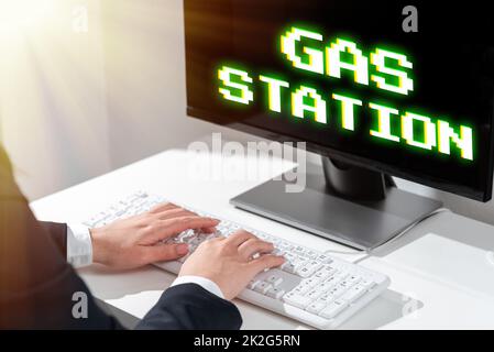 Gasoline Keyboard Pattern Hand writing sign Gas Station. Internet Concept for servicing motor ...