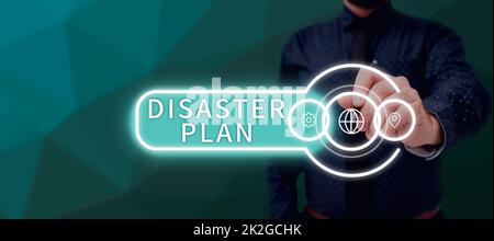 Text showing inspiration Disaster Plan. Word for Respond to Emergency Preparedness Survival and First Aid Kit Stock Photo