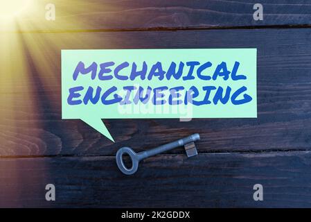 Text caption presenting Mechanical Engineering. Business approach deals with Design Manufacture Use of Machines Stock Photo