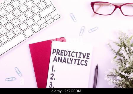 Text sign showing Predictive Analytics. Business concept Optimize Collection Achieve CRM Identify Customer Stock Photo