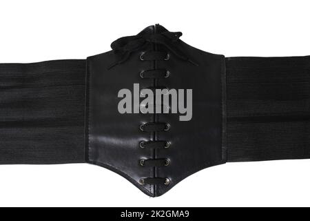 Black Vegan Leather Corset Belt Isolated on White Background Stock Photo
