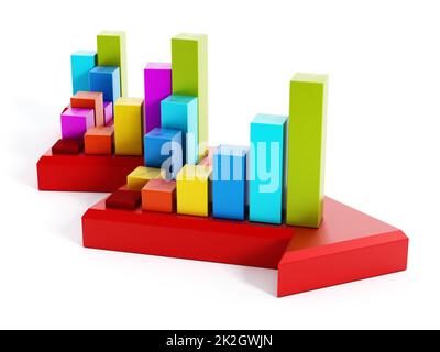 Red arrow with colored bar graph Stock Photo