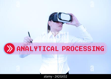 Text caption presenting Analytical Processing. Business showcase easily View Write Reports Data Mining and Discovery Stock Photo