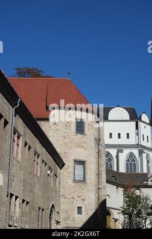 Old town in Halle an der Saale. Cathedral and New Residence Stock Photo