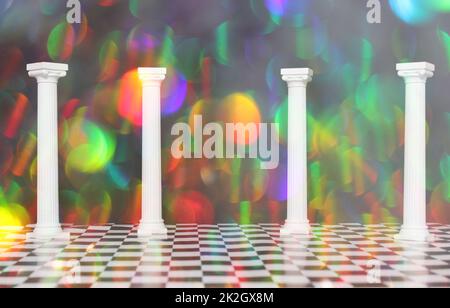 Roman Columns on Black and White Checkerboard Floor Stock Photo
