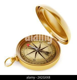 Vintage compass standing on old map Stock Photo