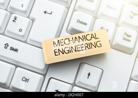 Text caption presenting Mechanical Engineering. Business showcase deals with Design Manufacture Use of Machines Stock Photo