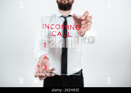 Inspiration showing sign Incoming Call. Internet Concept Inbound Received Caller ID Telephone Voicemail Vidcall Stock Photo