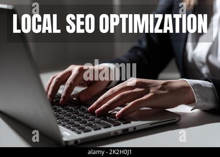 Text caption presenting Local Seo Optimization. Business overview increase Search Visibility to Rank on Top list Stock Photo