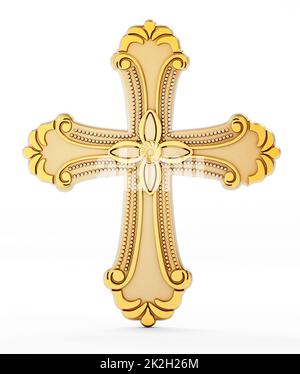 Gold cross isolated on white background Stock Photo