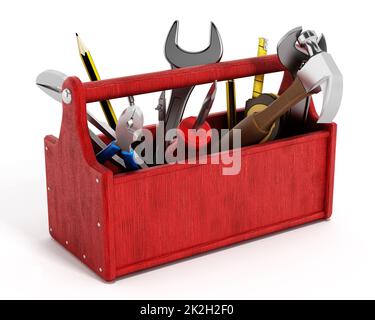 Red toolbox full of hand tools Stock Photo