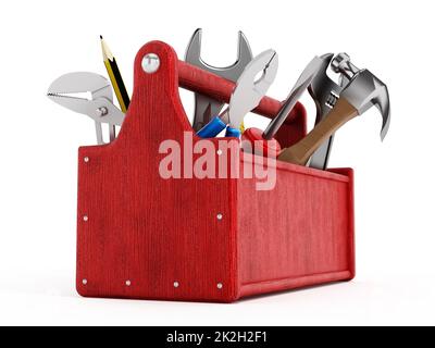 Red toolbox full of hand tools Stock Photo