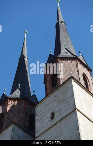 Church towers in Halle an der Saale Stock Photo