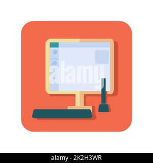 Abstract button icon personal computer on white background - Vector Stock Photo