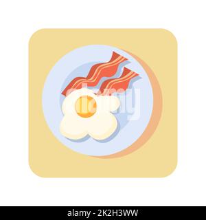 Abstract button icon scrambled eggs with bacon on a white background - Vector Stock Photo