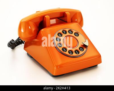 Orange retro rotary phone isolated on white background. 3D illustration Stock Photo
