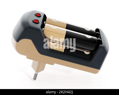 Battery charger with four AA batteries Stock Photo